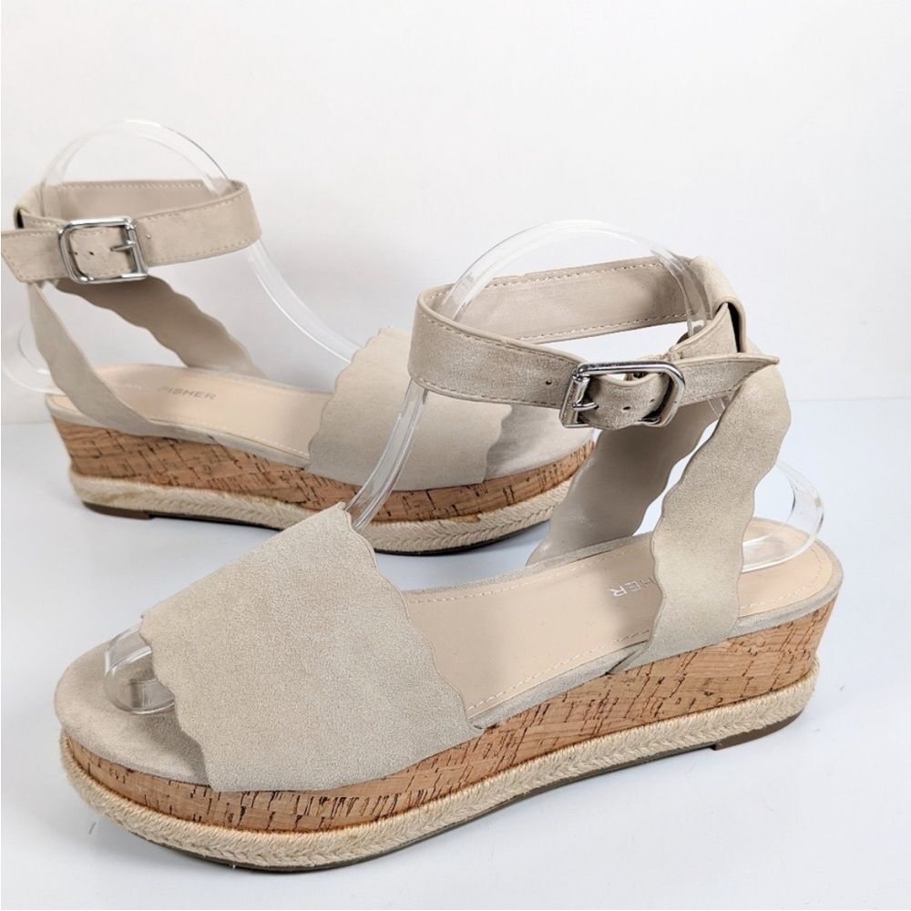 Marc Fisher Cream Faithful Leather Suede Platform Ankle Sandal Women's Size 10